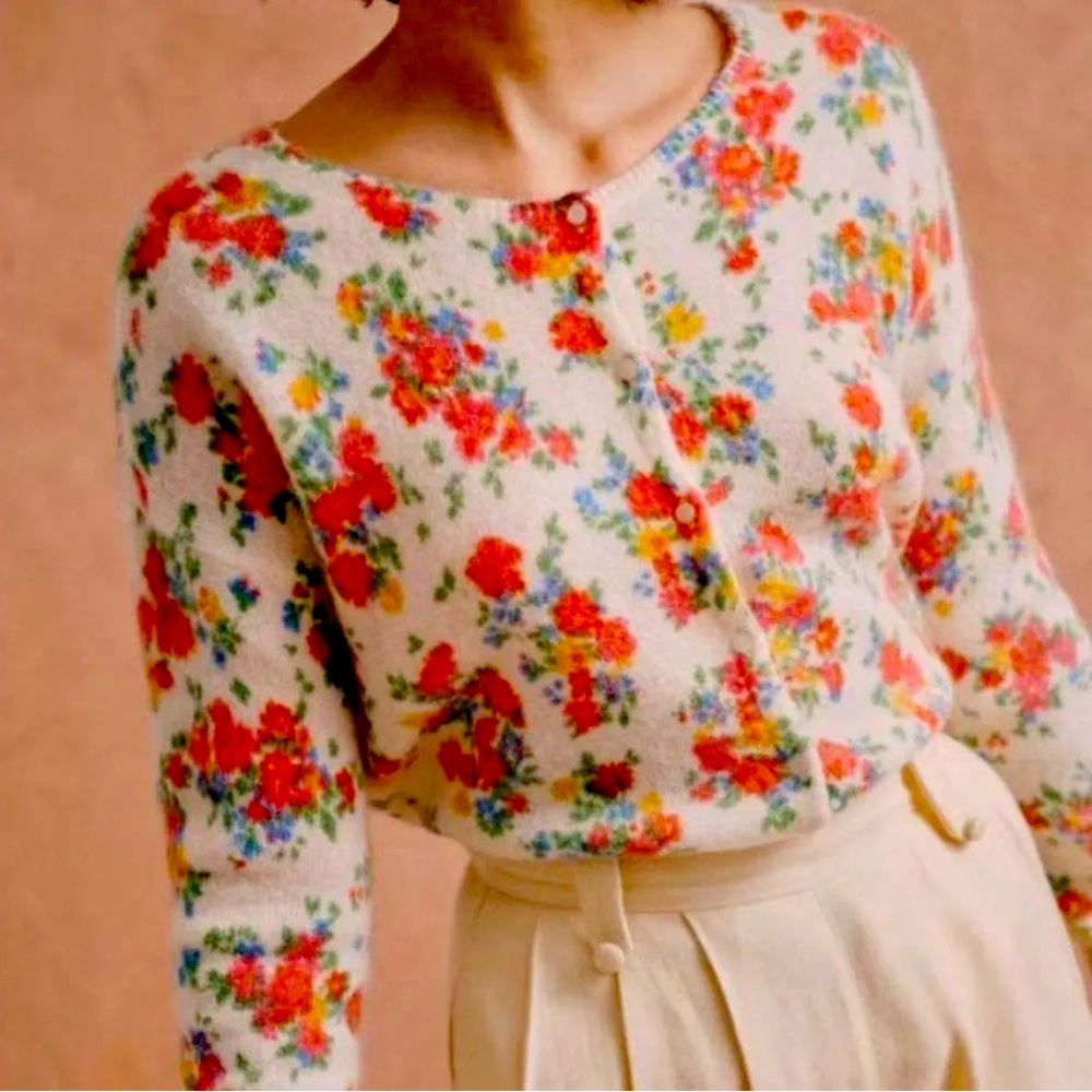 Sézane Juno Cardigan in Secret Garden print, size Small, EUC